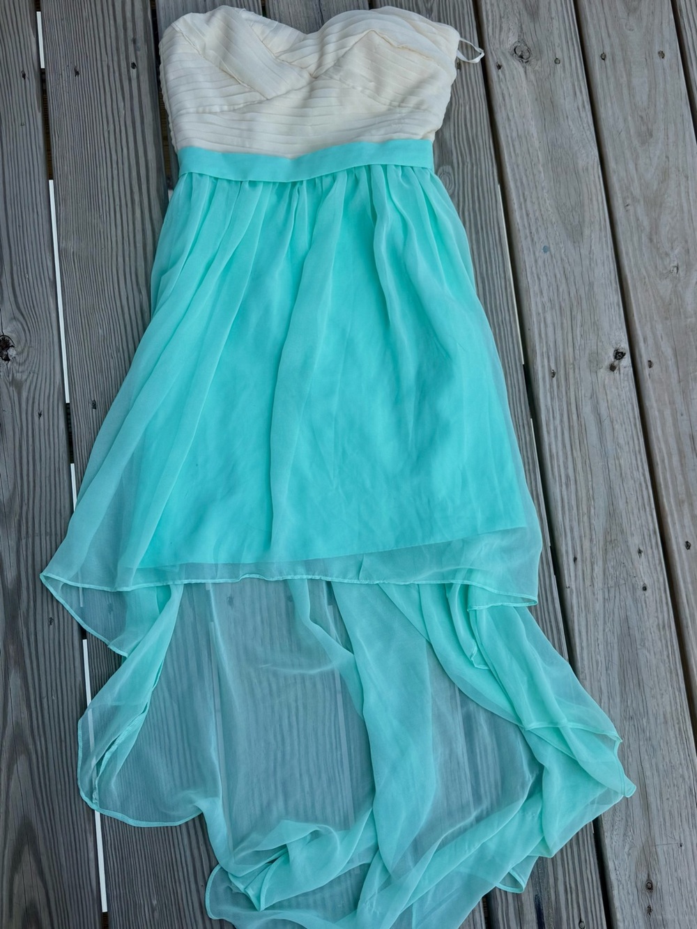 Glamour Strapless Hi-Low Dress in Aqua and Cream